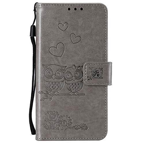 WIWJ Case Compatible with LG G4,Leather Shell Cover Magnetic Flap Wallet Case Embossed Owl Pure Color PU Protective Case with Card Slots and Stand Holder -Gray