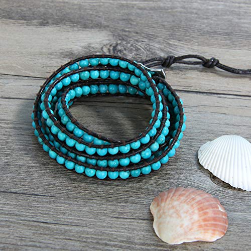 Image of C.QUAN CHI Natural Crystal Bead Bracelet Leather Wrap Bracelet 5 Wrap Stackable Braid Bracelet Bangle Jewelry Birthday Gifts