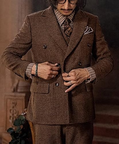Men's Suits Herringbone Tweed Suit for Men 3 Piece Wedding Prom Tuxedos Tweed Jacket Men Business Casual Suit4