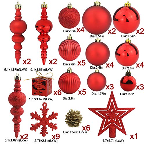 image for Sunnyglade 60ct Red Christmas Tree Ball Ornaments Set Shatterproof Chr