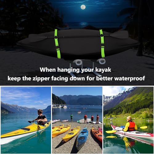 SILIVN Kayak Cover, Canoe Cover, Upgraded Full Wrap Thickened Waterproof Kayak Cover with Smart Shoulder Strap Design for Indoor Outdoor, Premium Kayak Accessories for 8-10ft Kayak(Black)