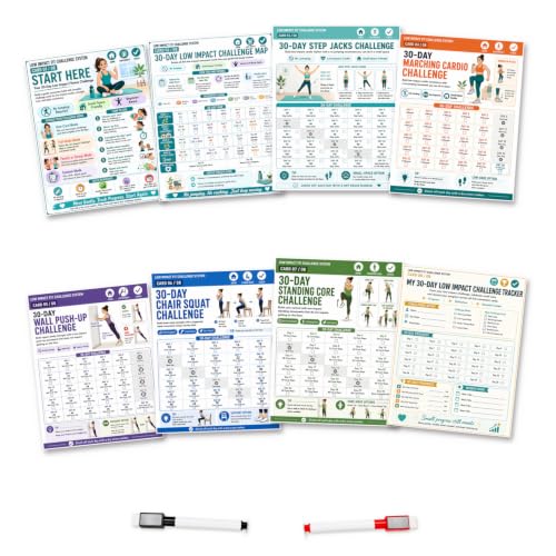 Low Impact Fitness Challenge Cards with Dry Erase Markers
