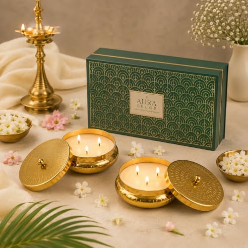 Urli Gift Set for Home Decor || SOYA Wax || Multi Wick || Candle Gift Set || Gifting || Corporate Gifting (Set of 2 Urli Gift Set (Fragrance Vanilla &
