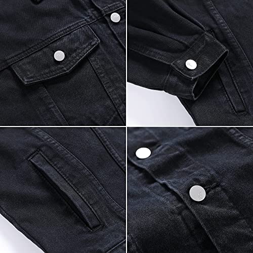 Image of PRIJOUHE Denim Jacket For Men Casual Loose Fit Jean Jackets Long Sleeve Button Down Trucker Coat Distressed Outerwear