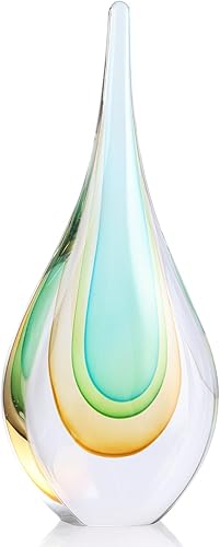 Escultura de vidrio soplado a mano, decoración de estilo Murano, figuras de colección de arte de vidrio verde y amarillo, estatua decorativa de