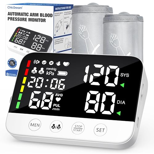ChicDream Upper Arm Blood Pressure Monitors for Home Use with 6.14' LED Display Screen & 2...