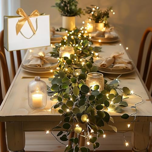 Twinkling Tree Olive Vine Garland, Twinkling Tree Fairy Light Olive Vine, 6ft Faux Vines Lights Artificial Greenery Garland for Christmas Fireplace Mantle, Table Wall Decor (B*2)