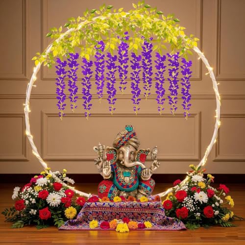 Image of SpecialYou Ganpati Decoration Setup for Home with PVC White Decorations Stand for Backdrop for Pooja, 3Mtr Light & 6 Purple Wisteria, Varalakshmi Pooja Decoration Items- 8Pcs