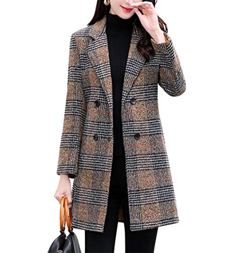 Women's Coat Jacket Double Breasted Overcoat Coat Winter Outwear (Brown, XL)