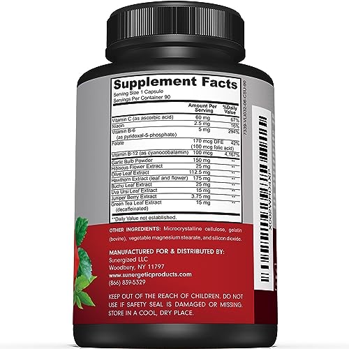Image of Sunergetic Premium Blood Pressure Support Supplement for Cardiovascular & Heart Health with Garlic, Hawthorn & Hibiscus (90 Capsules)