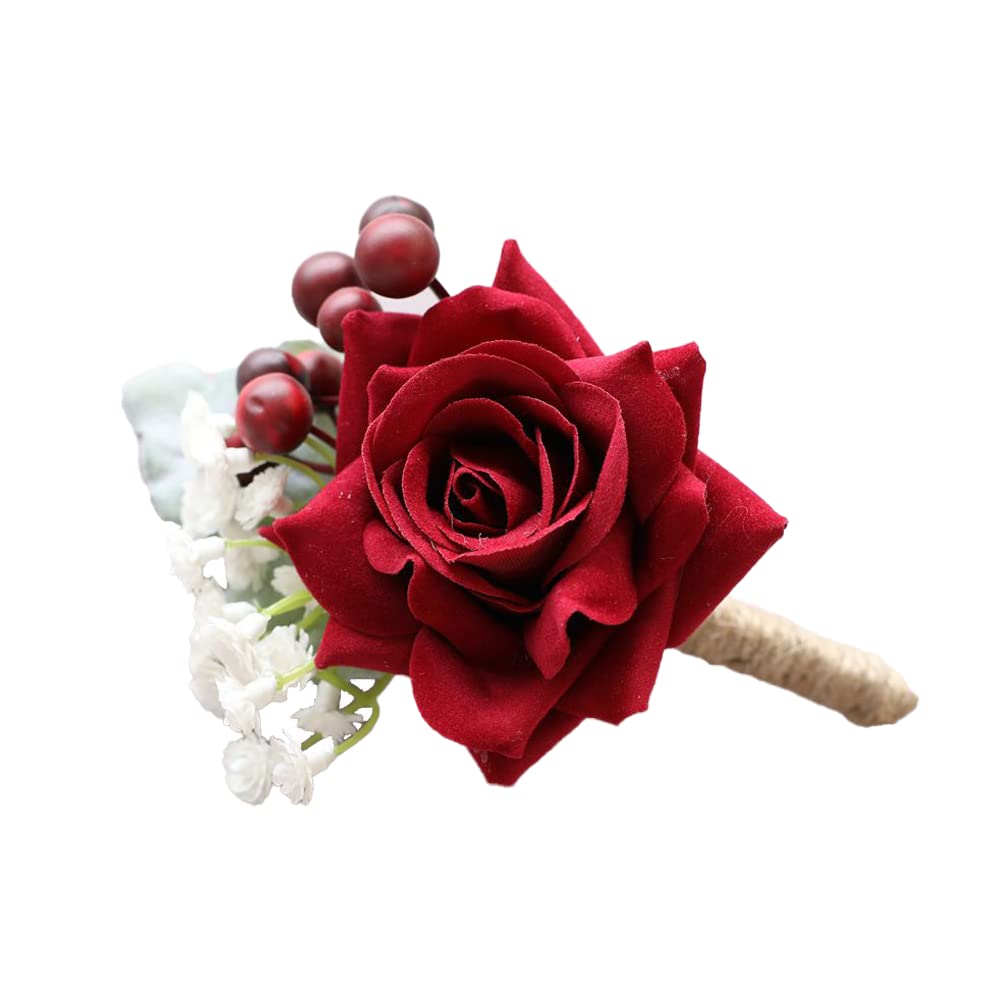 Qiwenr Axinyue 2pcs Ramillete De Rosa De Flores Ramillete Novio,Novio Ramillete Boda Boutonniere,Rose Boutonniere Novio Ramillete De Rosa,para Bodas,Banquetes,Fechas De Aniversario Etc（Rojo