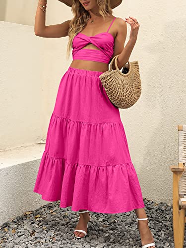 Image of ANRABESS Women's Summer Boho Flowy Swing Tiered A-Line Maxi Skirt 2026 Fashion Trendy Elastic Waist Pleated Long Beach Dress