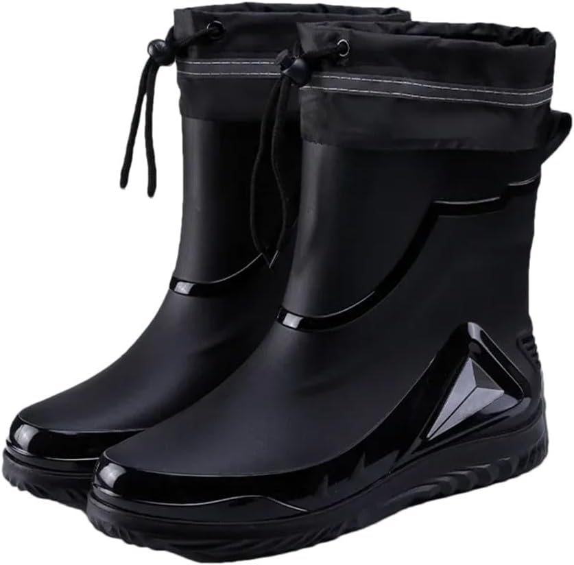 Men's Waterproof Rain Shoes Outdoor Non-Slip Work Shoes Fleece Lined Cotton Warm Rain Boots Kitchen Footwear