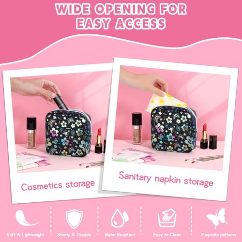 Image of Likesing 5.1 inch Mini Makeup Bag for Purse, Leather Small Makeup Pouch Travel Cosmetic Make up Bags for Women Girls, Cute Preppy Mini Toiletry Bag Coin Pouch Period Bag(Flower Butterfly Black)