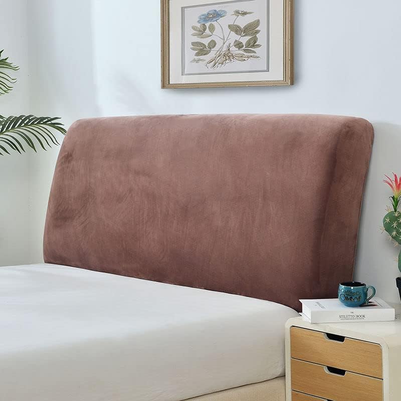 Funda gruesa de terciopelo para cabecero de cama con acolchado de algodón para cama individual, matrimonial, queen y king, moderna funda elástica para cabecero de cama (150 cm, marrón)