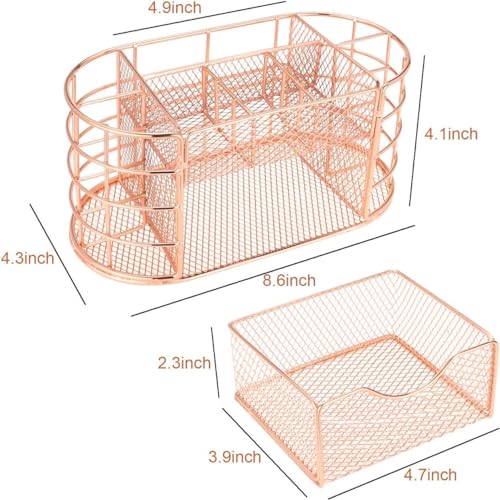 Image of 9 Compartment Metal Desk Organizer & Makeup Storage Holder with Detachable Drawer | Multi-Purpose Stationery, Cosmetic & Office Desk Organizer for Home, Study Table & Vanity (Rose Gold)