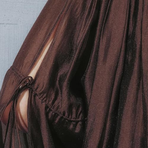 Women's Shirts Long Flowy Layered Bell Sleeve Blouse with Tie Neck Ruffle Hem Button Down Tops3