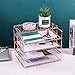 Hosaken Paper Tray, 4 Tier Stackable Letter Tray, Decorative Desk File Organizer Rack for Office Supplies and Accessories, Letter Size, 0.16Inch Thick Frame (Rose Gold)