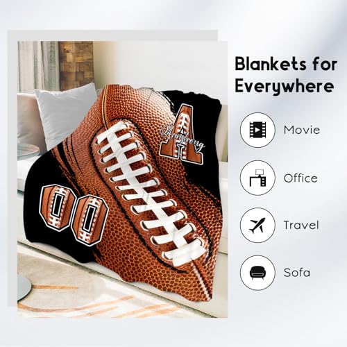 Custom Football Blanket, Soft Sport Throw Gifts with Name, Cozy Flannel Throw Blankets for Couch Sofa, 40"x50" Gift for Boys Girls