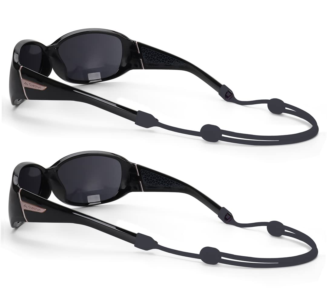 SHINKODASilicone Adjustable Sunglasses Strap, 2 Pack, Black, S
