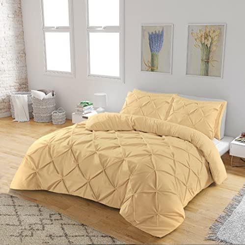 K&A® Pintuck Pinch Pleat Single Duvet Cover Set with Zipper Closure including Pillowcase Ultrasoft Brushed Microfiber Easy Care & Machine Washable (White - 137x200)