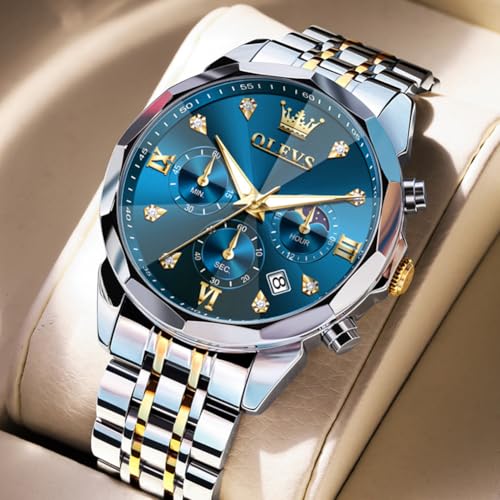 Image of OLEVS Watches for Men Luxury Diamond Casual Large Dial Watches Stainless Steel Waterproof Business Dress Analog Luminous Date Mens Watches
