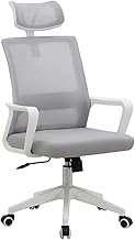 Acomoda Textil - Ergonomic Office Chair with Mesh Back and Upholstered Seat Height Adjustable Sturdy Base with Wheels and Modern Design for Home (111-120x61x61cm, White-Grey)