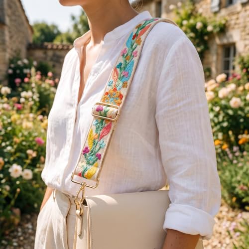 Image of Crochet Flower Purse Strap,Knit Wide Replacement Crossbody for Shoulder Strap Bag Adjustable 2inch Guitar Strap