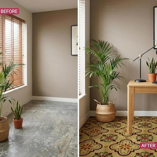 Image of Moroccan Tile Stickers | Waterproof Self Adhesive Peel & Stick Tile Decals for Kitchen Backsplash, Bathroom Wall, Floor, Furniture & Glass (4x4 Inch, Design 14, 36 Pic)