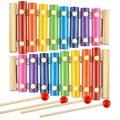 Xilofono,ZUZER 2pcs Xilófono Infantil Xylophone Glockenspiel de Madera de Colores Juguete de Instrumentos Musicales para Niños
