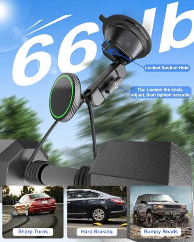 Magnetic Vacuum Suction Cup Phone Mount for Truck & Car, Heavy Duty Semi Truck Holder, 17x Strong Magnets, Adjustable Aluminum Arm Windshield Dashboard Window Mount for MagSafe iPhone 12–17 & Samsung - image 4