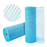 GouZaak 2 Rolls Turquoise Light Blue Deco Mesh Ribbon 10 in x 30 ft Metallic Mesh Ribbon for DIY Wreath Supplies Party Decorations Poly Mesh Gift Wrapping Bows
