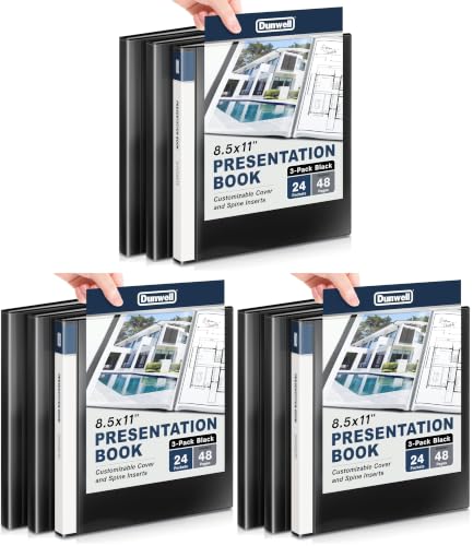 Dunwell Presentation Binder 24-Pocket, Displays 48 Pages, 8.5x11 Portfolio Binder with Plastic Sleeves, Storage and Organizer for Documents, Certificates, Projects, Photos (9 Pack, Black)