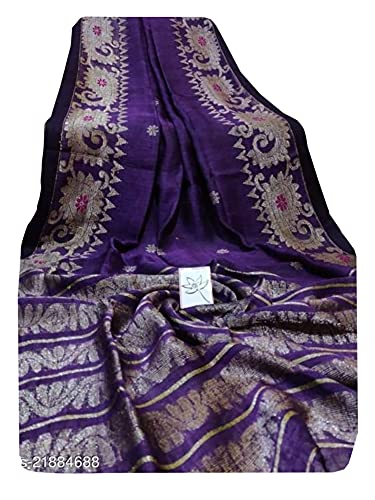 Sari en pur lin Meena 952b violet vêtement traditionnel élégant pour festival et fête