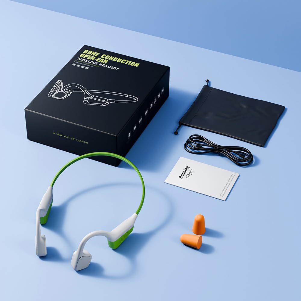 Cuffie wireless i18PRO a conduzione ossea senza fili, auricolari aperti, indolore, impermeabili, Bluetooth5.4, cuffie HiFi per sport, corsa, palestra, escursionismo, ciclismo (verde)