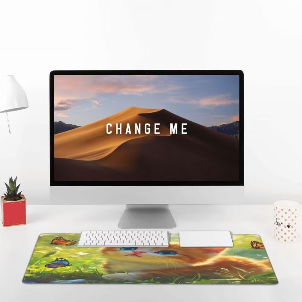Tappetino Mouse XXL 1200x600mm Gattino Carino Grande Mouse Pad, Tappetino Scrivania con Bordi Cuciti, Grande Mousepad Gaming con Base Antiscivolo per Giocatori, Ufficio e Casa (Farfalla) -MP1536