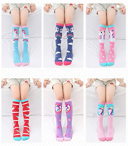 LEMONBABY Kids Girls Unicorn Knee High Socks 6 Pairs Boot Long Fun Crazy Tall Funny Animal Colorful Child Socks2