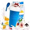 Slushy Maker Cup, Durable Slushie Maker Cup for Christmas with Cup Brush Straw and Spoon, Portable Quick Frozen Smoothies Squeeze CoolingCup for Milk Drinks and Juices (Blue, Large)