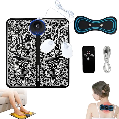 Foot Plate - Foot Massager Relaxes Muscles for All-Night Comfort, 8 Massage Modes, 19 Intensity Levels, Smart Auto Power-Off & Safety Features, USB Rechargeable, Remote Control (A Set)