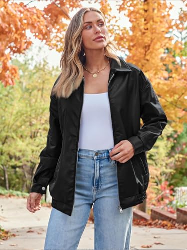 BUNSLOOM Lederjacken Damen Lässig Oversize Mode Reverskragen Jacke Motorradmäntel Y2k Kleidung Reißverschluss Bikerjacke