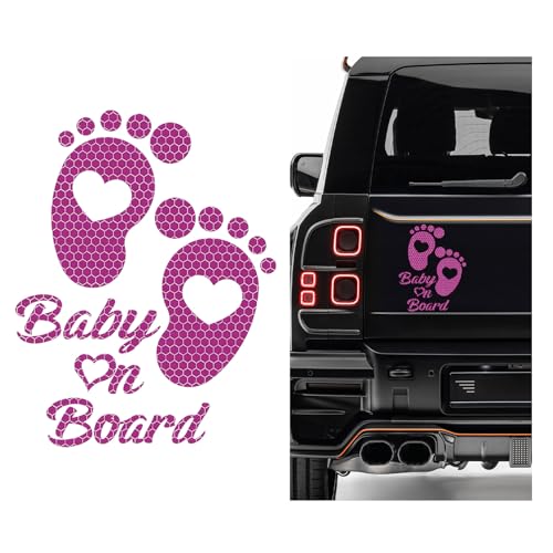Image of Baby on Board Car Sticker, High Intensity Reflective Baby on Board Footprint Safety Warning Decal, Waterproof Kids on Board Baby in Car Feet Decal Sticker for Bumper (Purple)