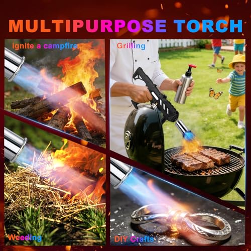 Image of Propane Torch with Detachable Design - Adjustable Flame Blow Torch for BBQ, Searing Steak, Grilling, Campfires, Welding & Sous Vide - Kitchen Torch for Charcoal Grills & Camping (Tank Not Included)