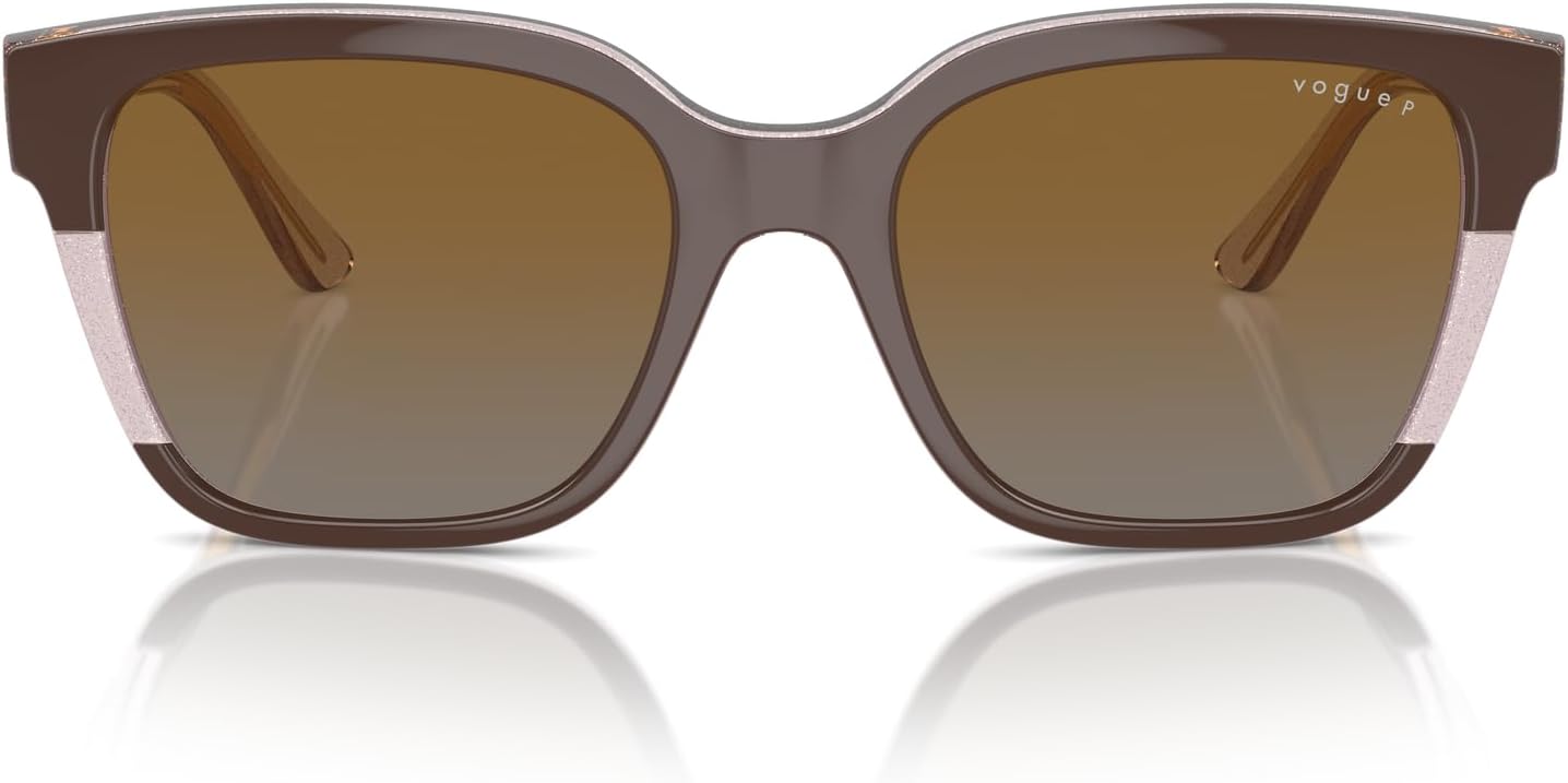 Vogue Eyewear VO5558S Sunglasses, Brown/Transparent Rose Glitter/Grey Gradient Brown Polarized, 55 mm