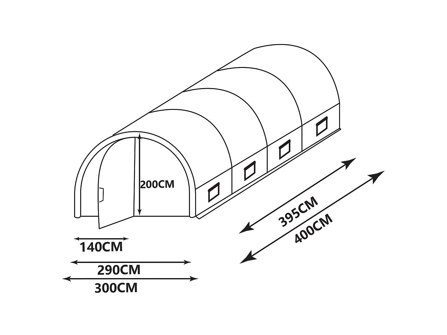 Vente-unique - Invernadero t˙nel con Estructura de Acero y Puerta de 12 m≤ - 300 x 400 x 200 cm - ALOCASIA