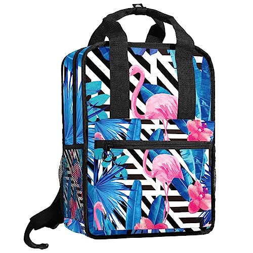 Sac à dos à rayures flamants roses pour filles et garçons, cartable multicolore de 35cm