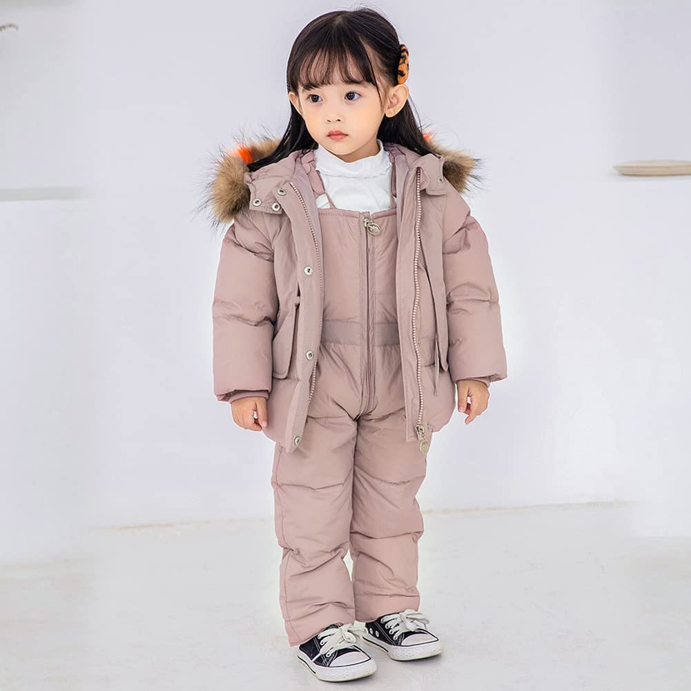 Jungen Skianzug Kinder Schneeanzug mit Pelzkragen Kapuze Mädchen Zweiteiliges Bekleidungssets Skijacke + Skihose Verdickte Winterjacke Daunenjacke Daunen Hose