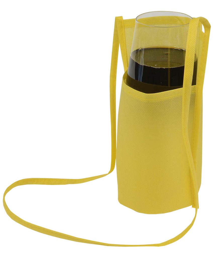 Generico 50 unidades (cincuenta) portavasos de cuello de TNT con correa – de TNT 80 g 18 x 22 x 10 cm ideal para degustaciones y eventos (amarillo)