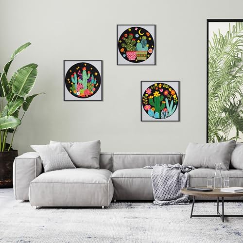 Image of Nuberlic 3 Pack Embroidery Kit for Beginner Adults, Stamped Cross Stitch with Cactus Patterns Include 3 Hoop, Cloth Thread Needles and Instructions