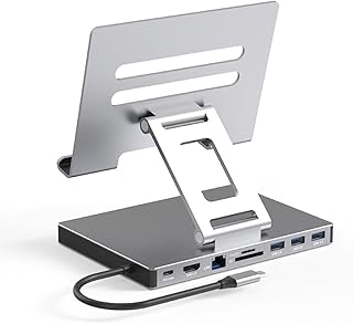 Aluminum Alloy Type C Docking Station 9 In 1 HUB USB3.0 5Gbps Data Transfer 2xHDMI4K Ethernet PD100W Laptop Stand Holder Aluminum Alloy Dock Laptop Docking Station USB C Adapter With Ethernet Port USB