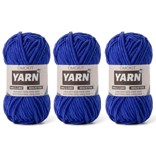 Image of Fluffy Chenille Yarn for Crocheting - Baby Yarn for Crocheting Soft Blanket - 3 Pack of 100g /(87.4yds) Crochet Amigurumi Chunky Yarns - Super Bulky 5 Velvet Yarns (3 Sapphire Blue)